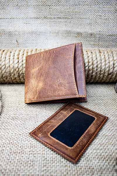 willpolo Γνήσιο δέρμα Crazy Leather Ανδρικό Πορτοφόλι + Θήκη Κάρτας ανοιχτό καφέ