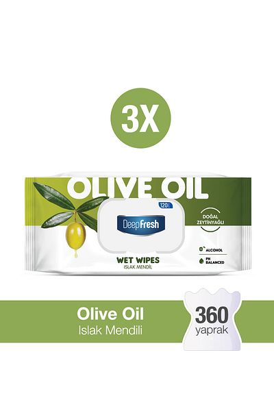Deep Fresh Natural Essences Olive Oil Wet Wipes 3 X 120 Sheets