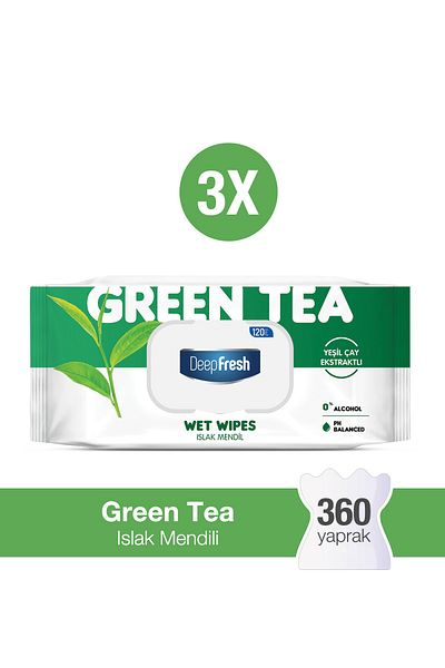 Deep Fresh Natural Essences Green Tea Wet Wipes 3 X 120 Sheets