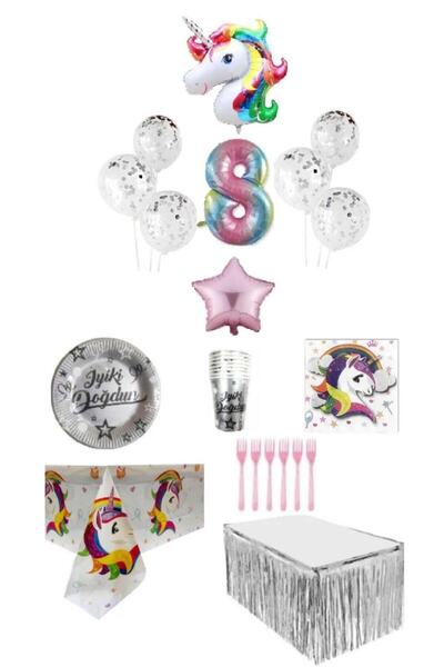 Dipak Set de aniversare cu tematică unicorn pentru 8 ani pentru 16 persoane
