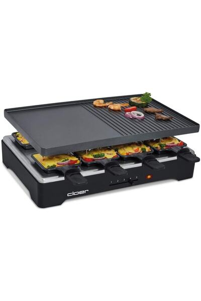 Cloer 6446 Raclette Izgara Alüminyum Basınçlı Döküm Plaka – Iki Taraflı Kullanılabilir, 1200 W