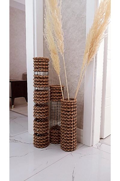 Egindra 3-Piece Wicker Vase - Metal Wire, Braided Pampas Vase, Special Design