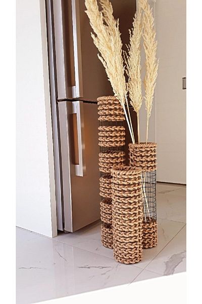 Egindra 3-Piece Wicker Vase - Metal Wire, Braided Pampas Vase, Special Design