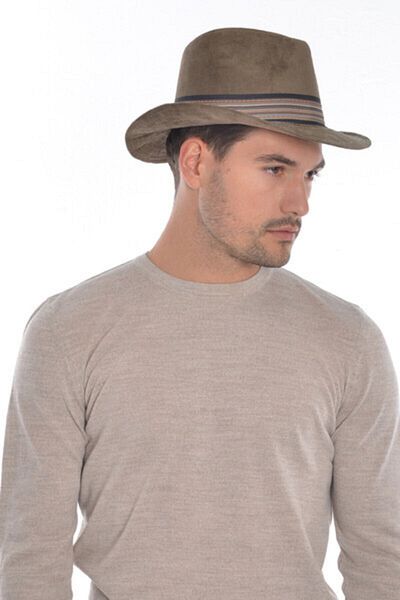 CosmoOutlet Cowboy Model Nubuck Look Panama Trilby Unisex Khaki Hat