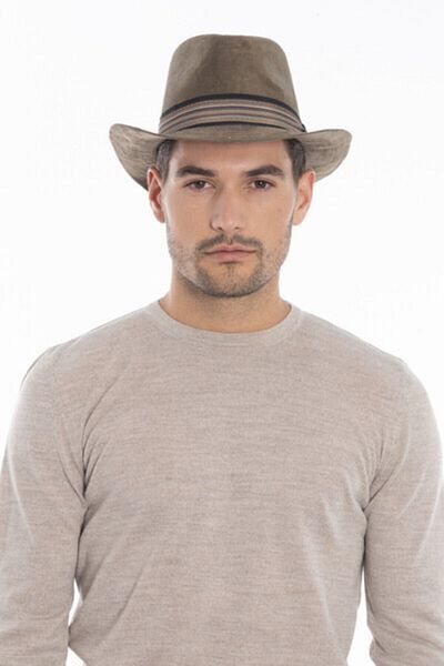 CosmoOutlet Cowboy Model Nubuck Look Panama Trilby Unisex Khaki Hat
