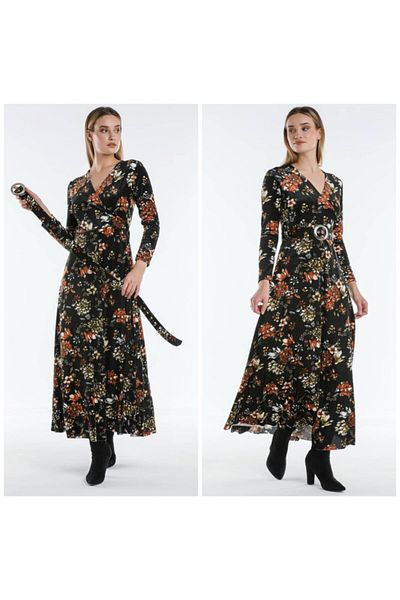Apple Cix Rochie din catifea cu curea cu model floral