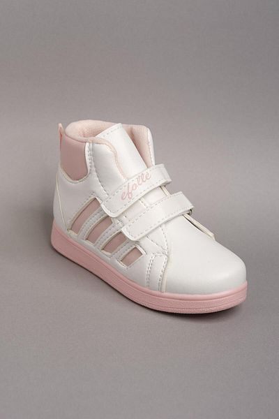 RUNSTEP Children's Velcro Boots 4 Strips White Pink Boots