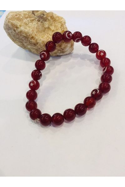 OSMANLI Laser Burning Star and Moon Embroidered Original Agate Stone Bracelet