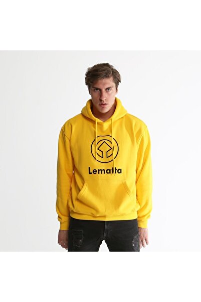 Baskılı Unisex Sarı Kapüşonlu Sweartshirt