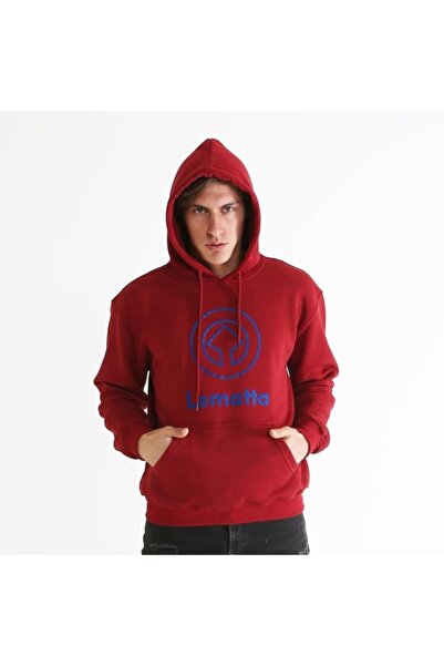 Baskılı Unisex Bordo Kapüşonlu Sweartshirt