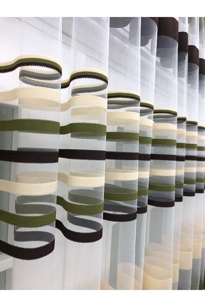 perdealemi Transverse Striped Banded Sports Tulle Curtain, 100x260, Sparse Pleat, 1/2