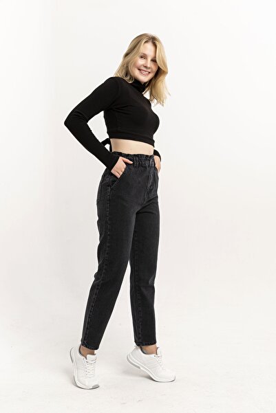 Darkly Jeans Γυναικείο μαύρο ψηλόμεσο φαρδύ τζιν