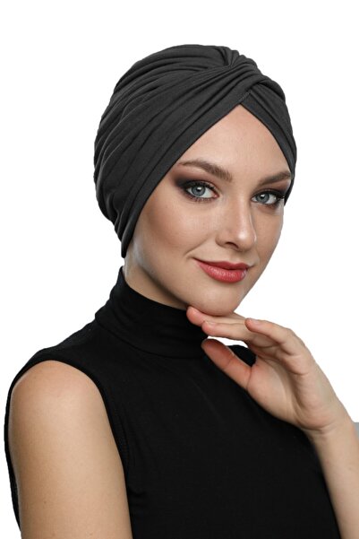 fidan bone Soft Çapraz W Antrasit Hazır Türban Tesettür Bone