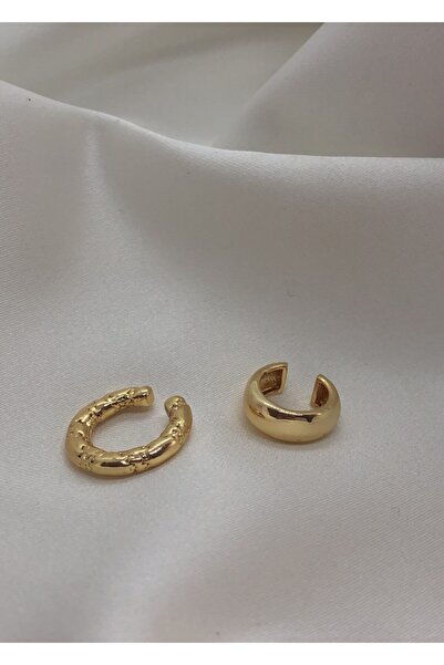 KİLİGİSTANBUL Kadın Gold Renk 2'li Cuff (kıkırdak Küpe)