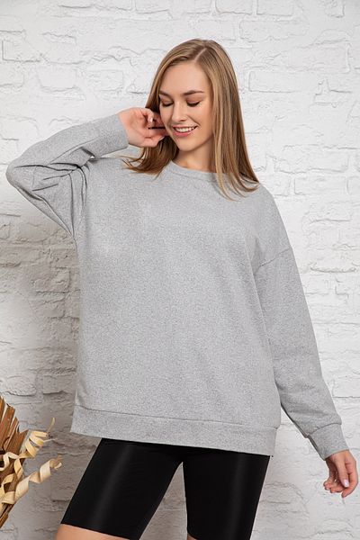 MyBen Unisex μακρυμάνικο φούτερ με δύο κλωστές γκρι χρώματος υπερμεγέθη Irf063