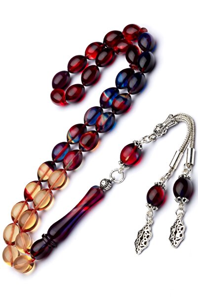 OTTOTESBİH Mărgele de rugăciune pentru bărbați, argintiu, cu ciucuri, culoare Bonibon, cu filtrare a culorii, foc, chihlimbar