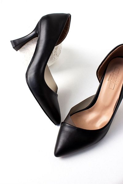 Lal Shoes & Bags Pantofi cu toc detaliați transparenți de damă Shine-negri