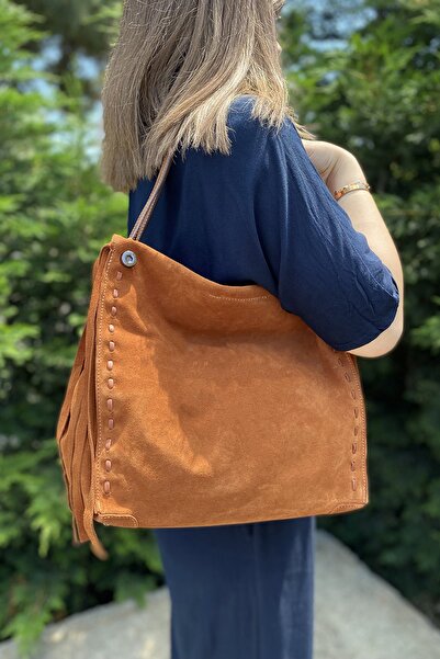 Ysmn حقيبة كتف نسائية من الجلد الطبيعي من جلد الغزال تان Yc011953DSU04