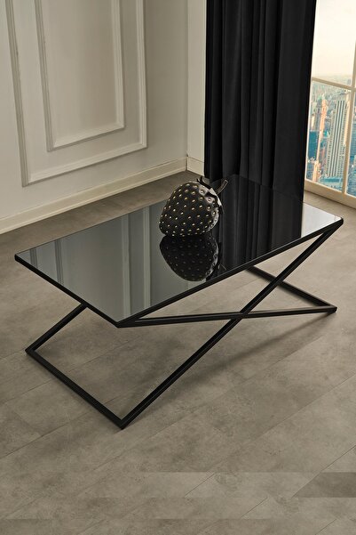 Sawoli Home Royal Siyah Metal Ayak Füme Ayna Orta Sehpa