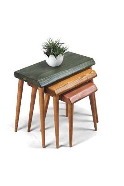 Mobenta Doğal Ağaç Masif Kütük 3’lü Zigon Sehpa