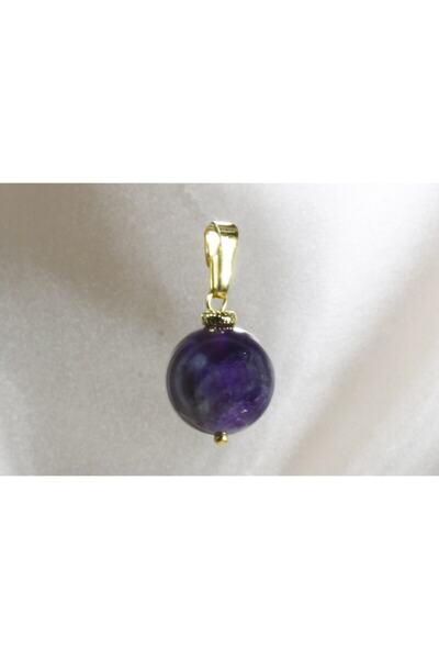 ILGIN DOĞAL TAŞ TAKI Kadın Altın Kaplama Ametist Kolye Ucu 14 Mm
