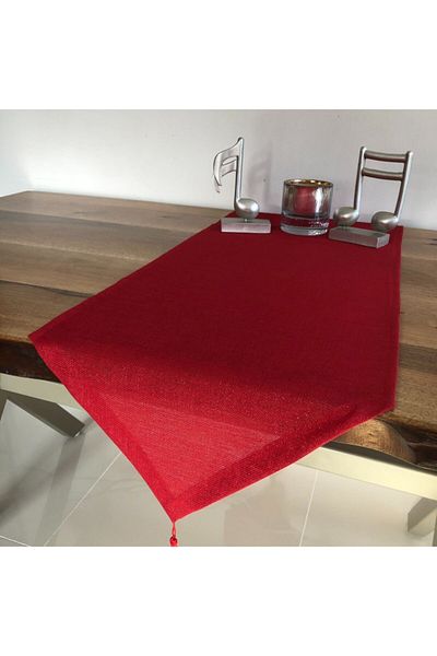 desen izmir American Service, Silvery Linen Runner Red Color
