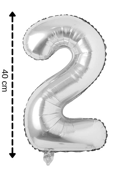 ELGALA Foil Balloon Number 2 Helium Balloon 40 Cm Silver Color