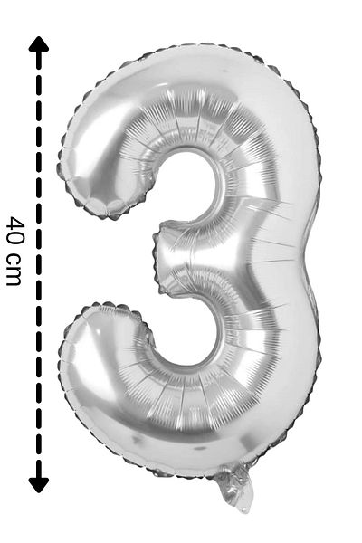 ELGALA Foil Balloon Number 3 Helium Balloon 40 Cm Silver Color