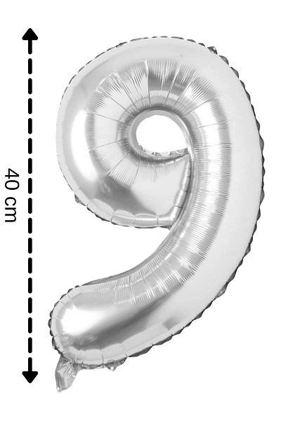 ELGALA Foil Balloon Number 9 Helium Balloon 40 Cm Silver Color