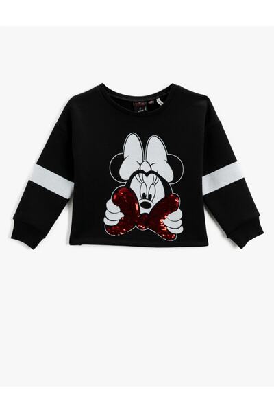 Koton Licenční potištěná mikina Minnie Mouse s flitry s dlouhým rukávem