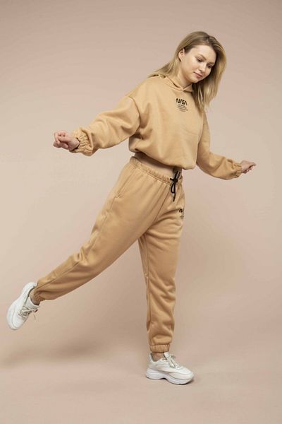 MEECY Kamelfarbener NASA-Fleece-Trainingsanzug für Damen