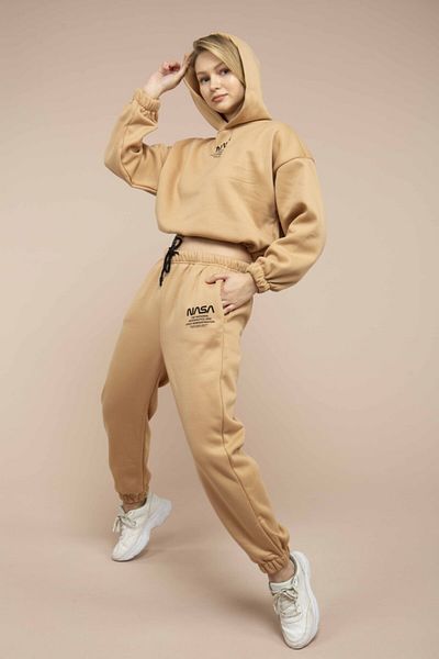 MEECY Kamelfarbener NASA-Fleece-Trainingsanzug für Damen