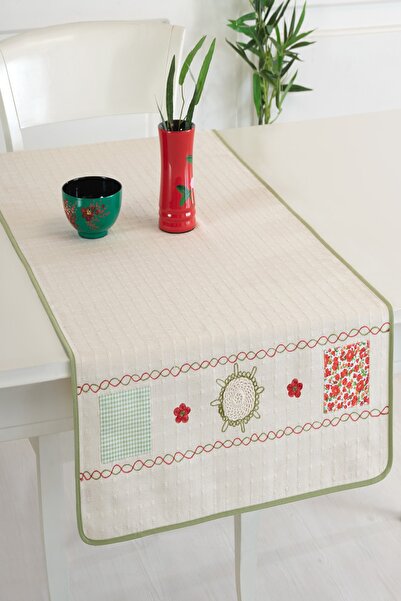 ÖDEL HOME Naturel Biyeli Motifli Işlemeli 50x130 Cm Runner