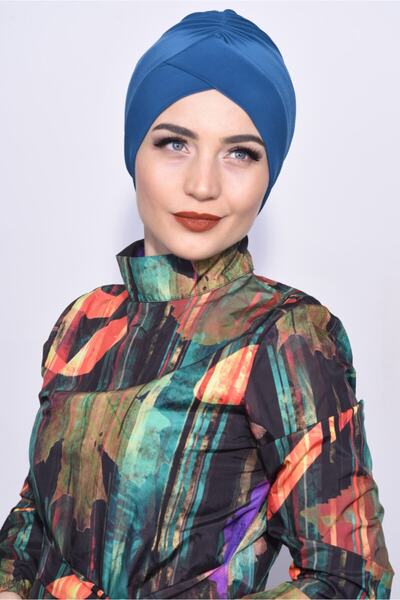 Nowa Scarf قبعة حمام السباحة باللون الأزرق البترولي مناسبة للاستخدام في البحر...