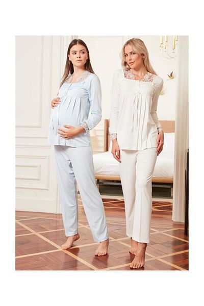 Bone Club Costum de pijama de maternitate albastru pentru femei, 3 piese, 4800