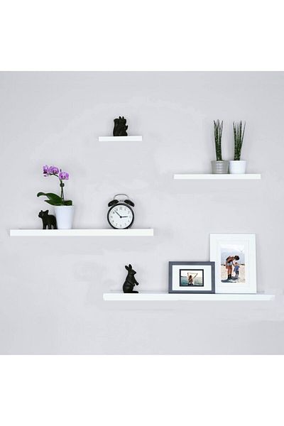 Egecan Mobilya White Flying Wall Shelf Set of 4