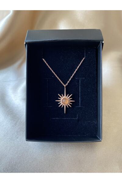 Venüs Doğal Taş Güneş Taşı Kuzey Yıldızı Rose Gold Kolye