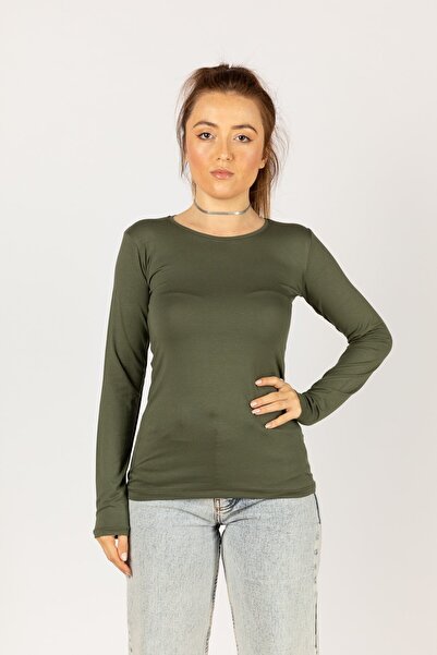 DHN Women's Crew Neck Long Sleeve Lycra Combed Cotton Body