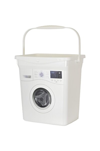 EveFix 6 Lt Deterjan Kutusu - Makine Desenli - Kapaklı Ve Tutma Saplı - Beyaz Renk