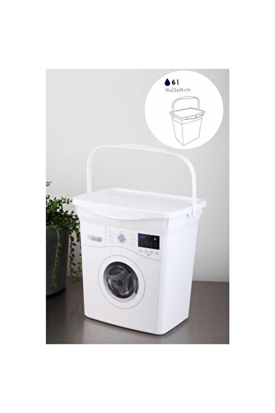 EveFix 6 Lt Deterjan Kutusu - Makine Desenli - Kapaklı Ve Tutma Saplı - Beyaz Renk
