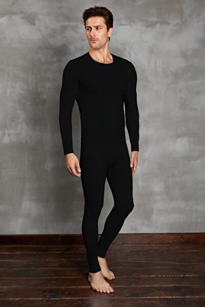 Doreanse Erkek Siyah Termal Yuvarlak Yaka Uzun Kol T Shirt