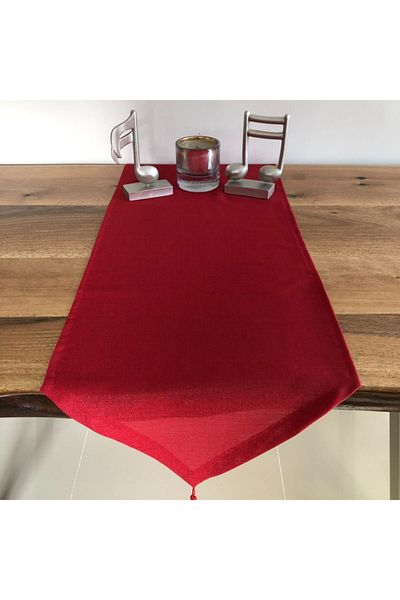 desen izmir American Service, Silvery Linen Runner Red Color