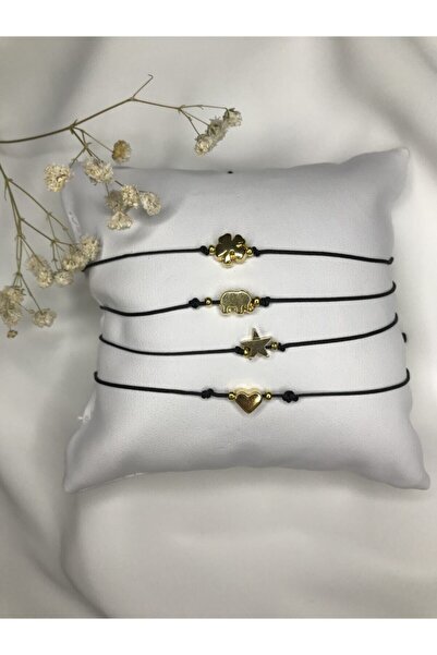Ayselin Dünyası 4'lü Siyah Yonca, Fil, Yıldız Ve Kalp Ip Bileklik