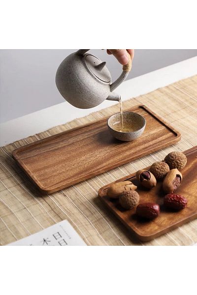 Dandy Decorative Natural Wooden Tray Presentation Rack Serving Bathroom Tray Kitchen Organizer Organizer Rectangular
