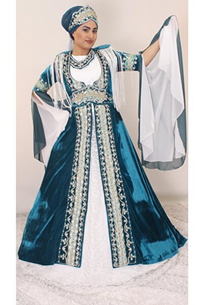 raha bindallı Özel Tasarım Kadife Kaftan Hint Şeritli