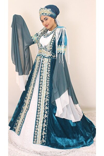 raha bindallı Özel Tasarım Kadife Kaftan Hint Şeritli