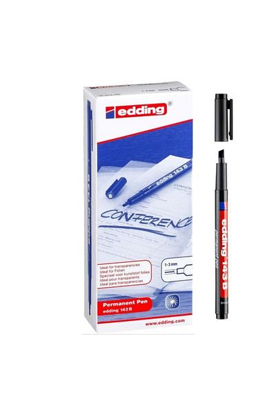 Edding 143b Permanent Pen with Cut Tip Black Box of 10