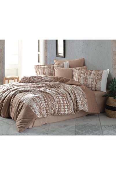 Clasy Ranforce Çift Kişilik Nevresim Takımı Coza V1 Kahve Coza