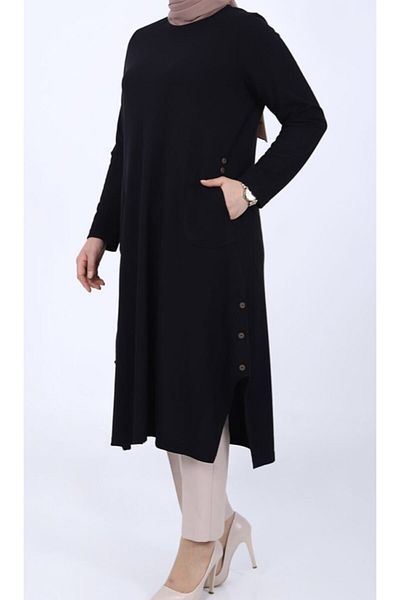 SENFONİ Ece Ribbed Camisole Large Size Black Tunic