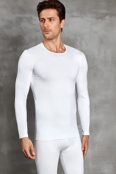 Doreanse Men's Ecru Thermal Round Collar Long Sleeve T-Shirt